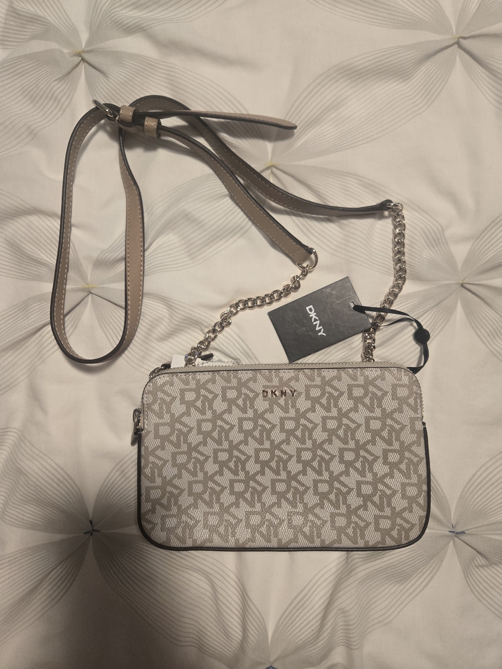 DKNY Signature Logo Crossbody Bag in Light Beige